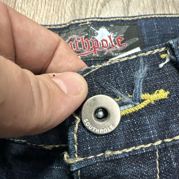 Southpole Studded Baggy Wide Leg Jeans 32x30 Mens Blue Denim Skate 90s Y2K - Picture 9 of 10